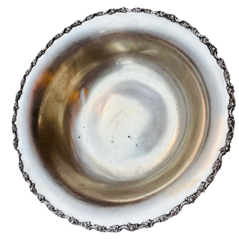 Shreve & Co San Francisco Sterling Silver Bowl delicate Rose detailing on Rim